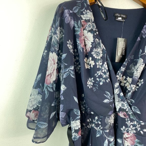 City Chic Womens Plus L/20 Mysterious Floral Print Belted Wrap Dress NWT BB83 - Picture 6 of 10